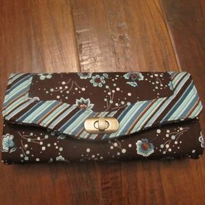Brown/Aqua floral clutch wallet